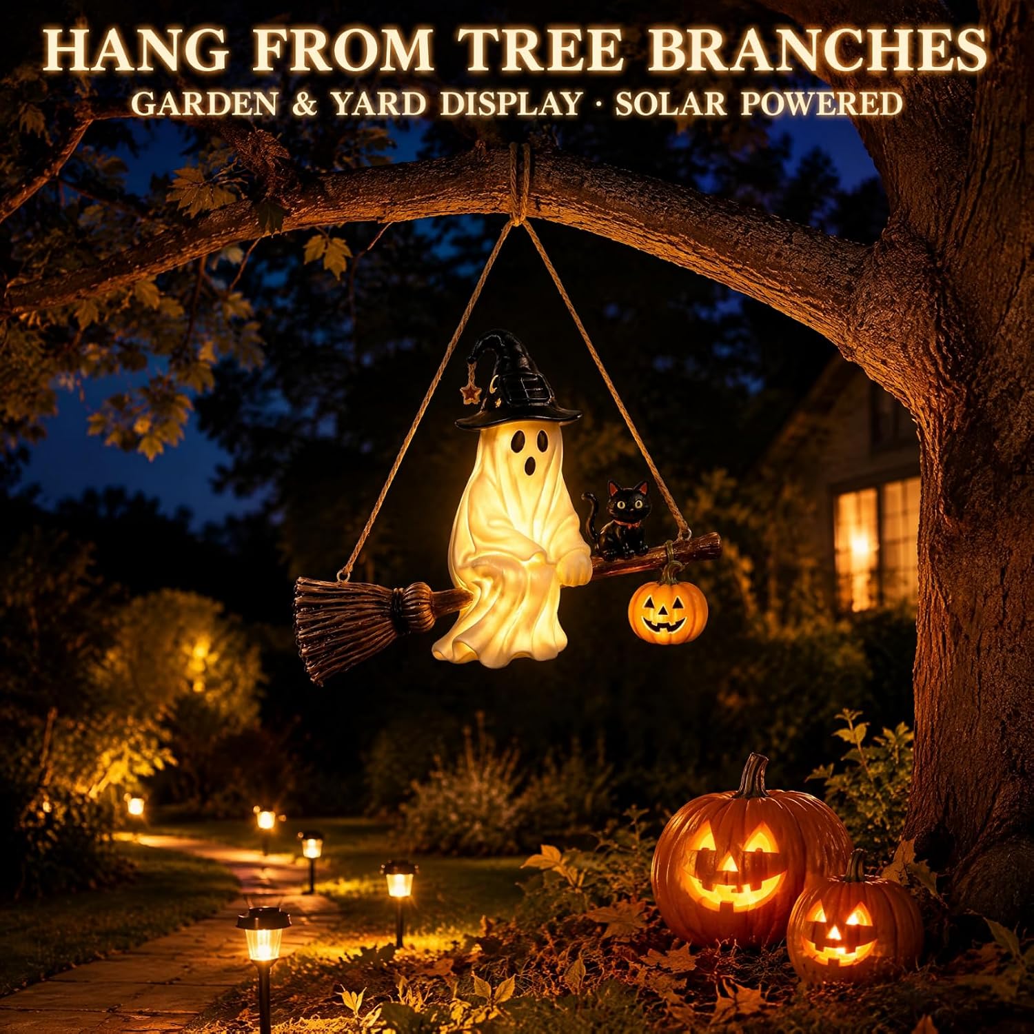 Solar Ghost Chandelier Hallowe - Pumpkin Lantern Halloween ulasan dan harga