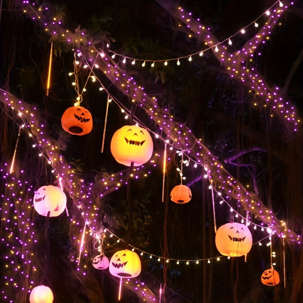 1PC 12M100LED Halloween Solar  - Halloween Led String Lights Orange ulasan dan harga