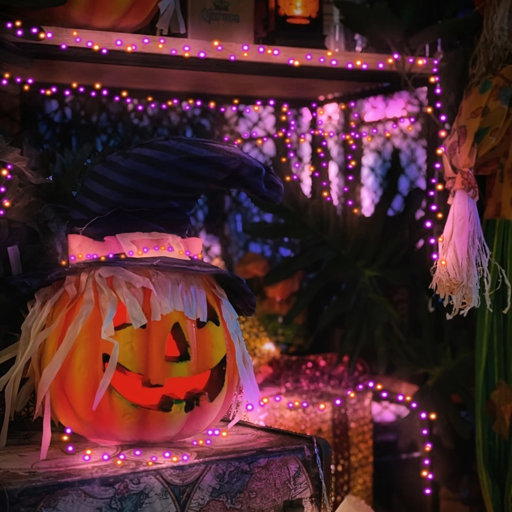 1PC 12M100LED Halloween Solar  - Halloween Led String Lights Orange ulasan dan harga