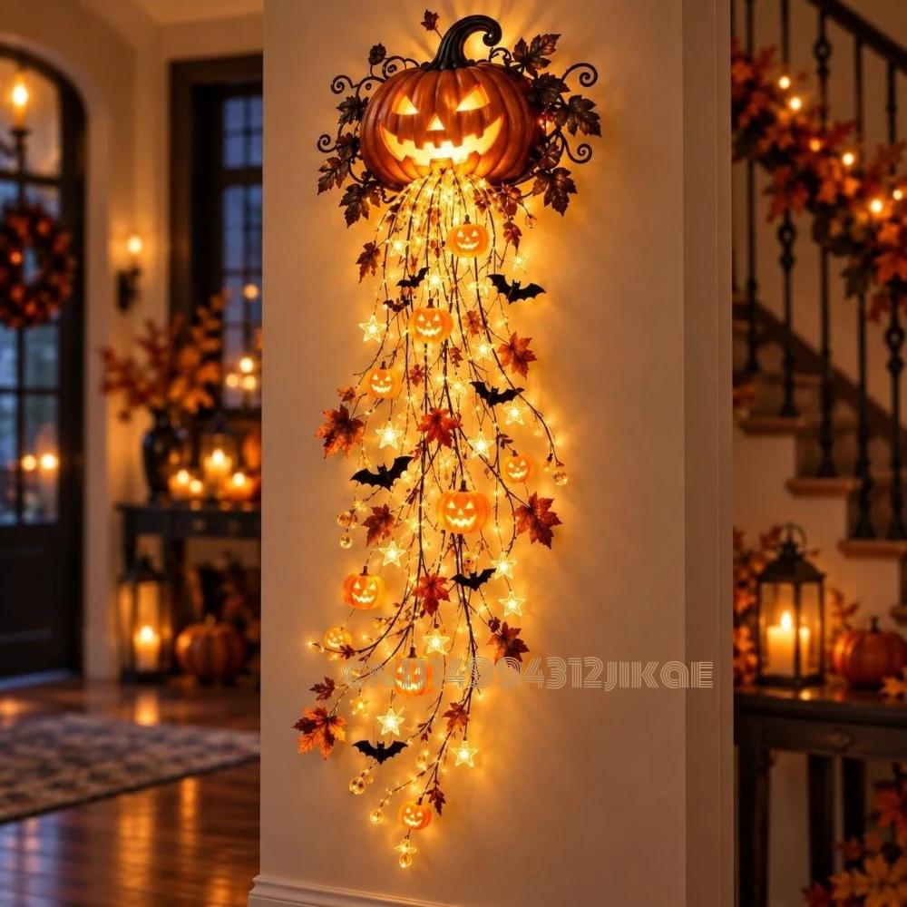 Elegant Halloween Cascade Wall - Halloween Led String Lights Orange ulasan dan harga