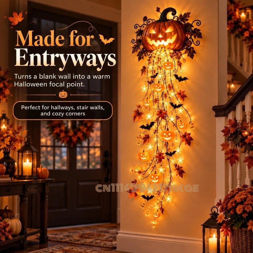 Elegant Halloween Cascade Wall - Halloween Led String Lights Orange ulasan dan harga