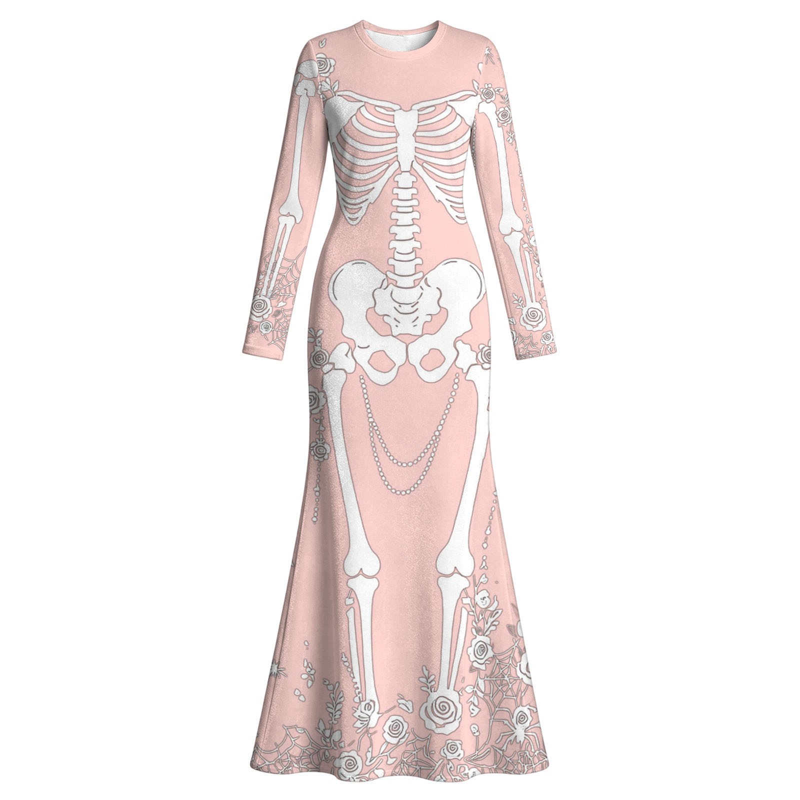 Women Skeleton Rose Print Maxi - Halloween Skeleton Decoration ulasan dan harga