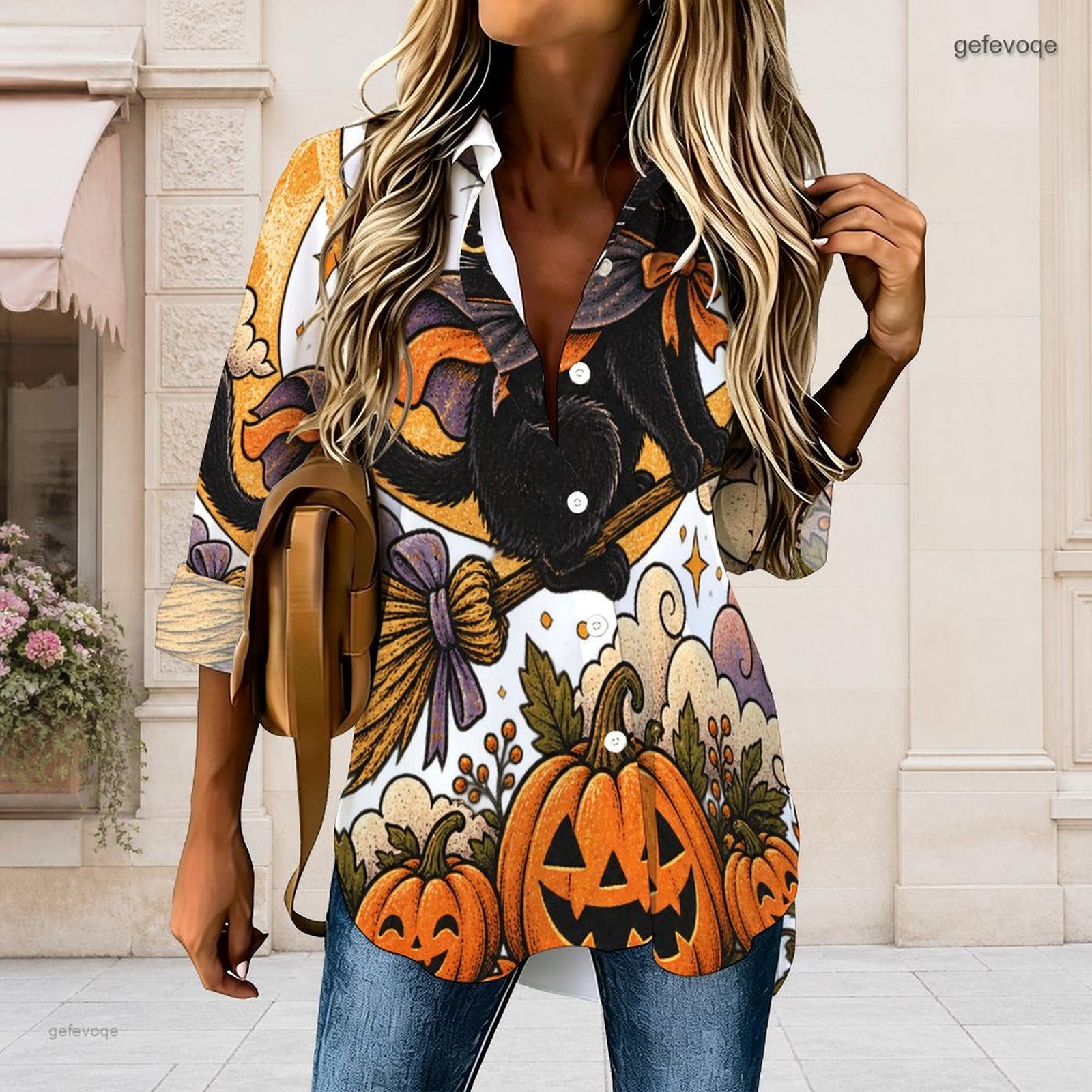 Women Halloween Printed Collar - Pumpkin Lantern Halloween ulasan dan harga