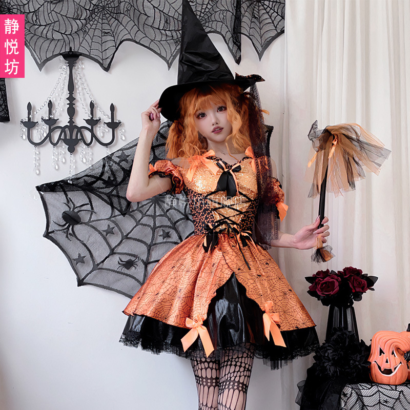 Adult Womens Halloween Orange  - Spider Web Halloween Decoration ulasan dan harga